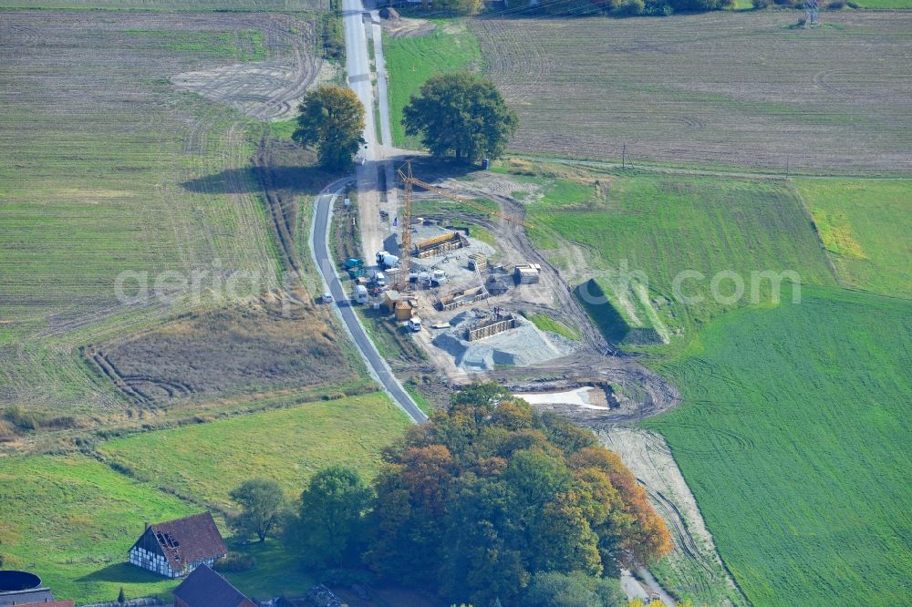 Steinhagen from the bird's eye view: View of construction sites of bridge structures, thus the Autobahn A 33 can be extended at the Bielefeld cross