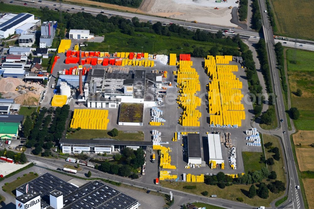 Malsch from above - Building Materials and logistics center of Bau- and Projektmanagement Sued GmbH - Ytong Bausatzhaus Partner on Daimlerstrasse in Malsch in the state Baden-Wurttemberg, Germany