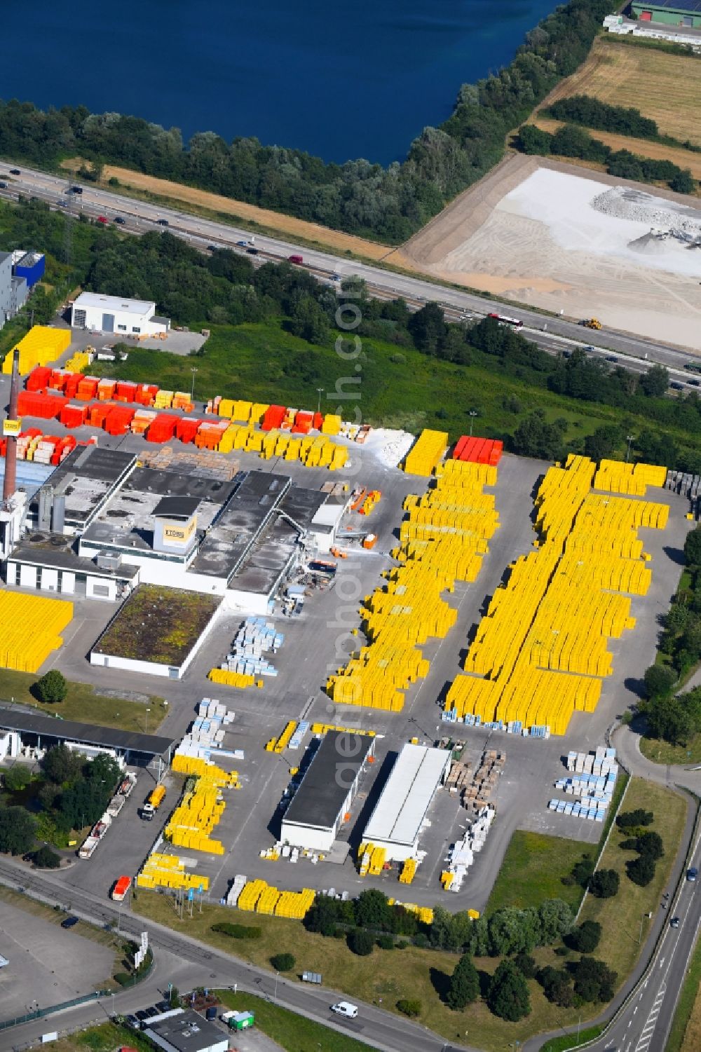 Aerial image Malsch - Building Materials and logistics center of Bau- and Projektmanagement Sued GmbH - Ytong Bausatzhaus Partner on Daimlerstrasse in Malsch in the state Baden-Wurttemberg, Germany