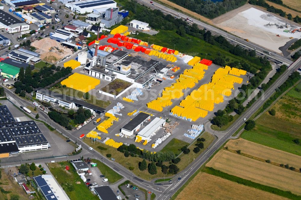 Malsch from above - Building Materials and logistics center of Bau- and Projektmanagement Sued GmbH - Ytong Bausatzhaus Partner on Daimlerstrasse in Malsch in the state Baden-Wurttemberg, Germany