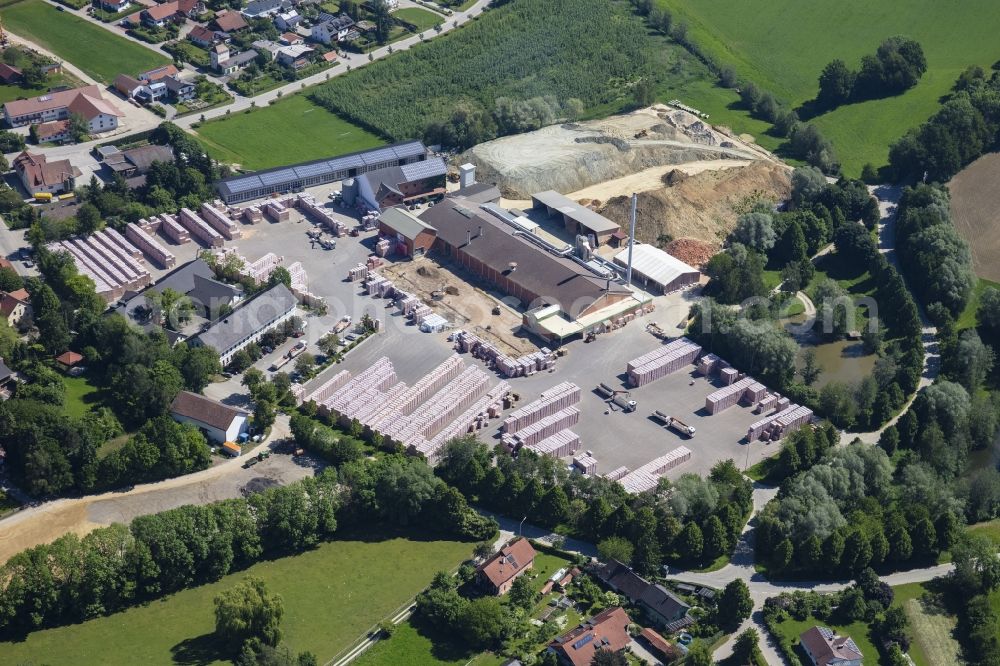 Vatersdorf from above - Building Materials and logistics center of LEIPFINGER-BADER GmbH on Ziegeleistrasse in Vatersdorf in the state Bavaria, Germany