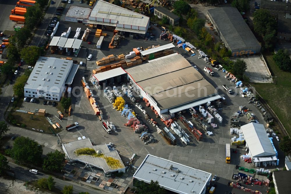 Potsdam from the bird's eye view: Building Materials and logistics center Raab Karcher Baustoffhandel in the district Potsdam Sued in Potsdam in the state Brandenburg, Germany