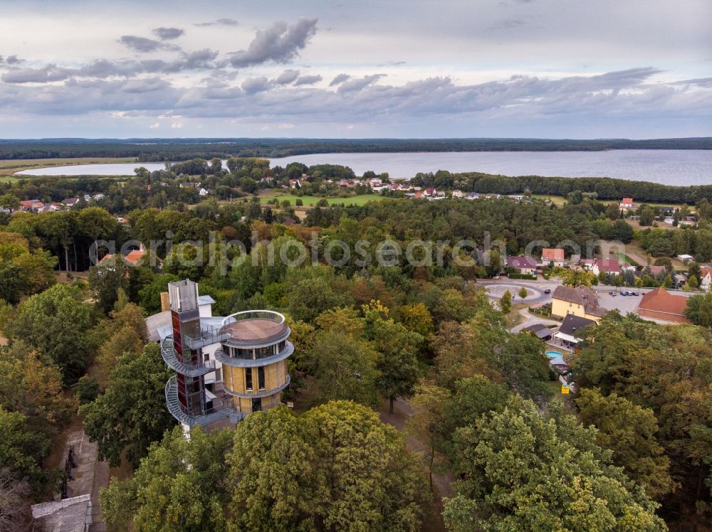 Joachimsthal from above - Structure of the observation tower ond old water tower in Joachimsthal in the state Brandenburg, Germany