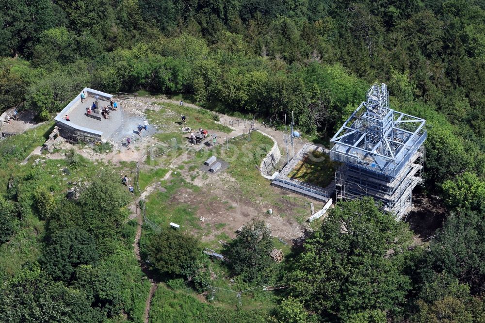 Aerial photograph Waltersdorf - Structure of the observation tower on the top of the mountain Lausche in Waltersdorf in the state Saxony, Germany