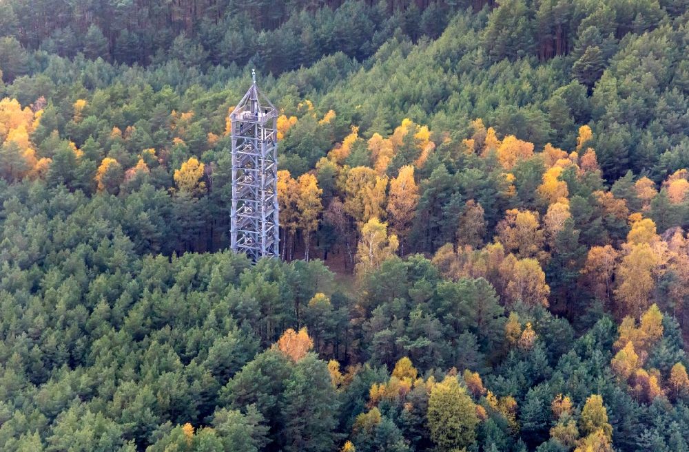Heiligengrabe from above - Structure of the observation tower Blumenthal in Heiligengrabe in the state Brandenburg, Germany