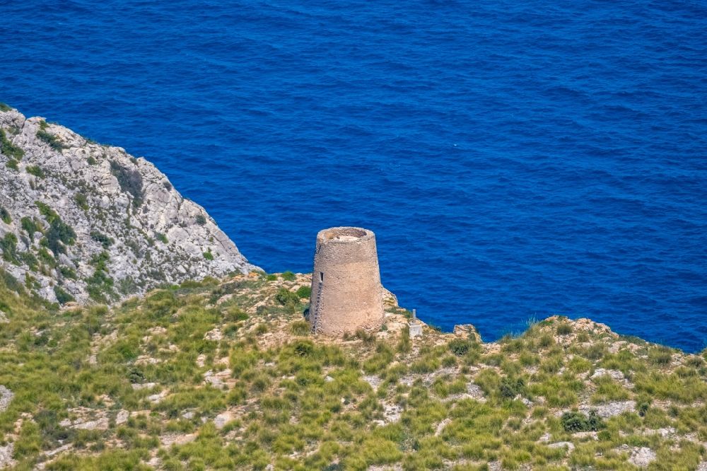 Arta from the bird's eye view: Structure of the observation tower on Cap Farrutx in Arta in Balearic island of Mallorca, Spain