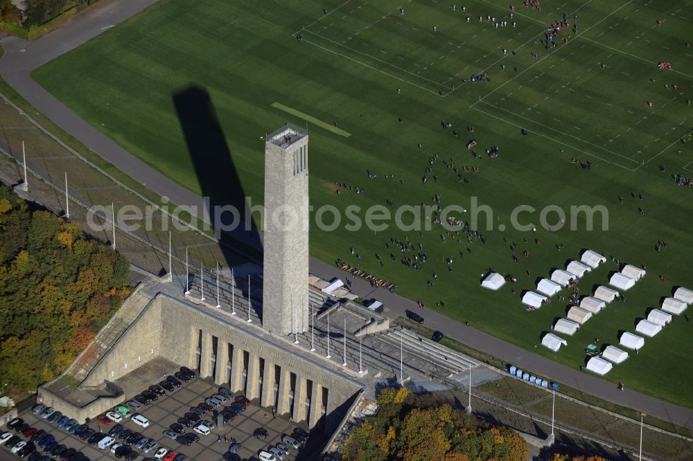 Aerial image Berlin - Structure of the observation tower Bell Tower of Berlin Olympic Stadium in Berlin in Germany