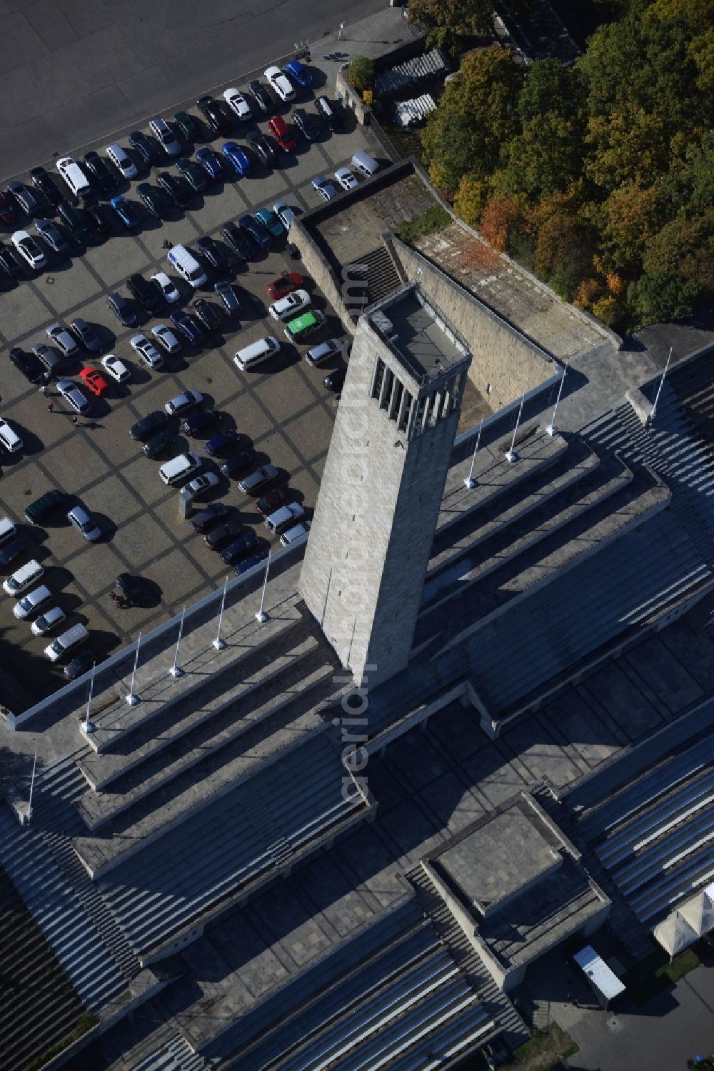 Aerial image Berlin - Structure of the observation tower Bell Tower of Berlin Olympic Stadium in Berlin in Germany