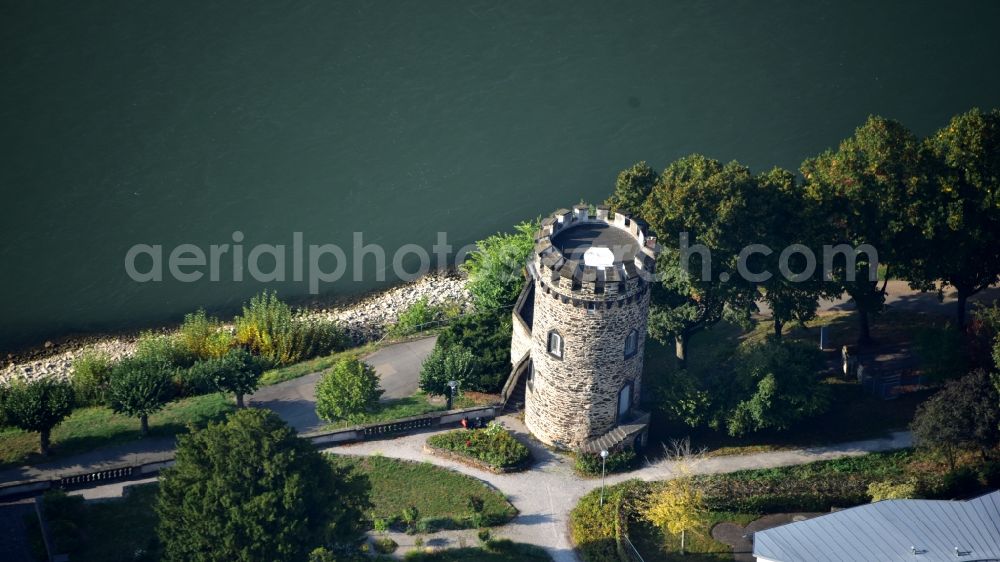 Aerial photograph Engers - Structure of the observation tower Grauer Turm in Engers in the state Rhineland-Palatinate, Germany