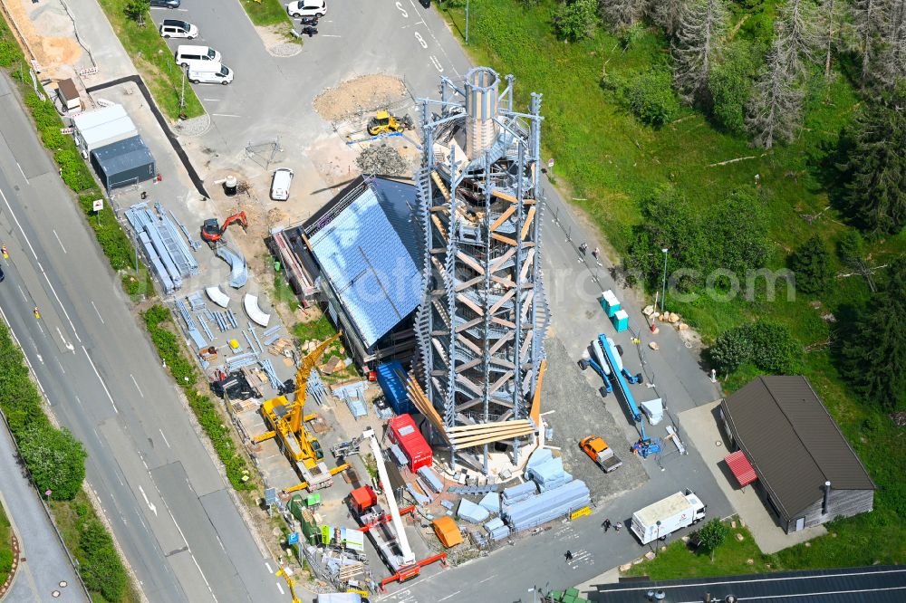Aerial image Torfhaus - Construction of the new building of the observation tower of Harzturm GmbH in Torfhaus in the Harz in the state Lower Saxony, Germany