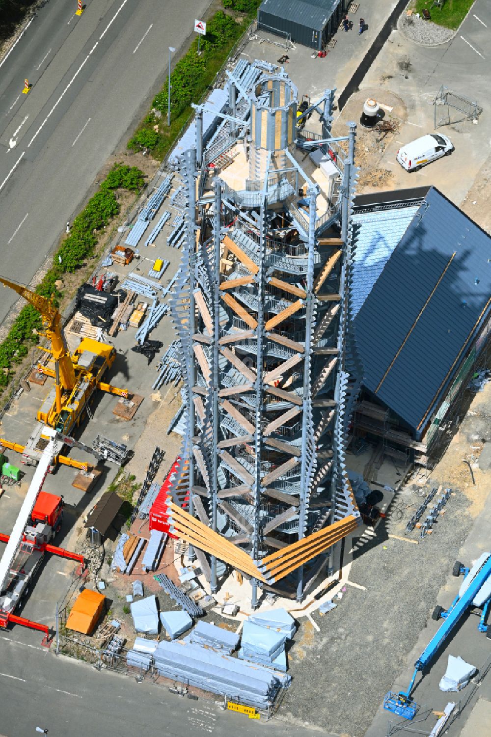 Torfhaus from the bird's eye view: Construction of the new building of the observation tower of Harzturm GmbH in Torfhaus in the Harz in the state Lower Saxony, Germany