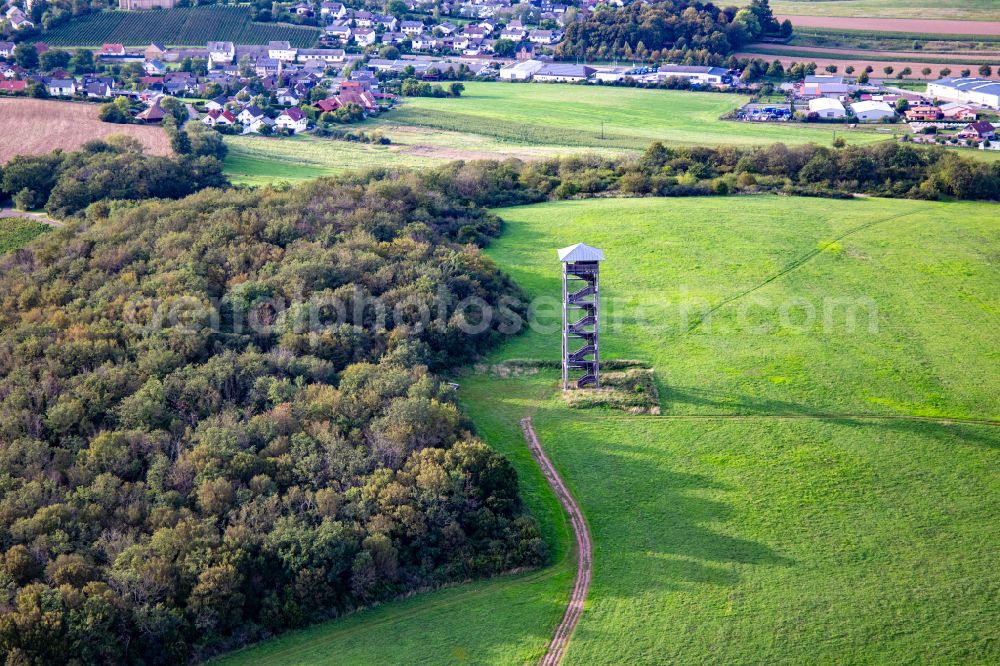 Schloßböckelheim from the bird's eye view: Structure of the observation tower Heimbergturm in Schlossboeckelheim in the state Rhineland-Palatinate, Germany