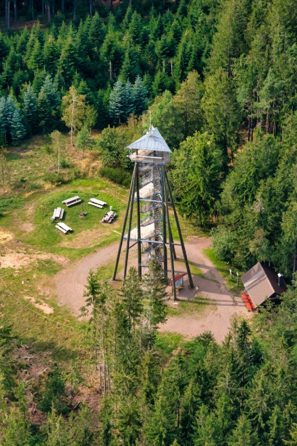 Aerial photograph Freiamt - Structure of the observation tower on Huenersedel in Freiamt in the state Baden-Wurttemberg, Germany