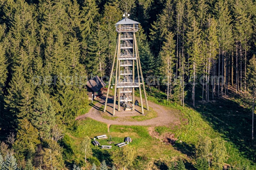 Freiamt from the bird's eye view: Structure of the observation tower Huenersedel in Freiamt in the state Baden-Wurttemberg, Germany
