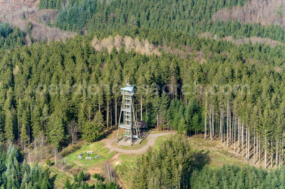 Freiamt from above - Structure of the observation tower Huenersedlturm in Freiamt in the state Baden-Wuerttemberg, Germany