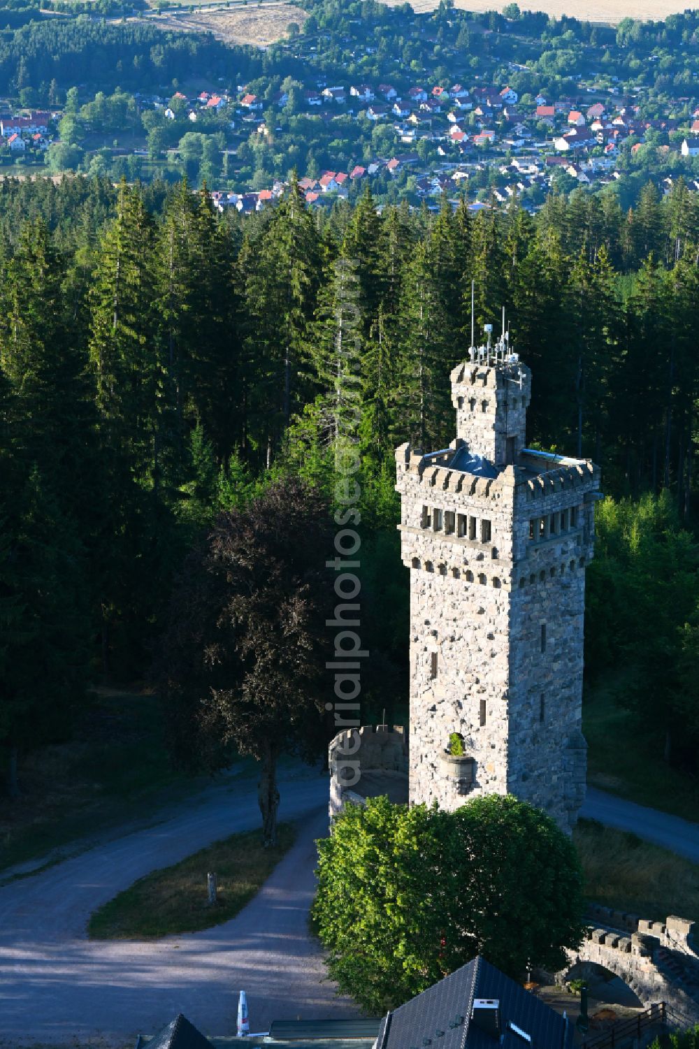 Elgersburg from above - Structure of the observation tower Hohe Warte in Elgersburg in the state Thuringia, Germany