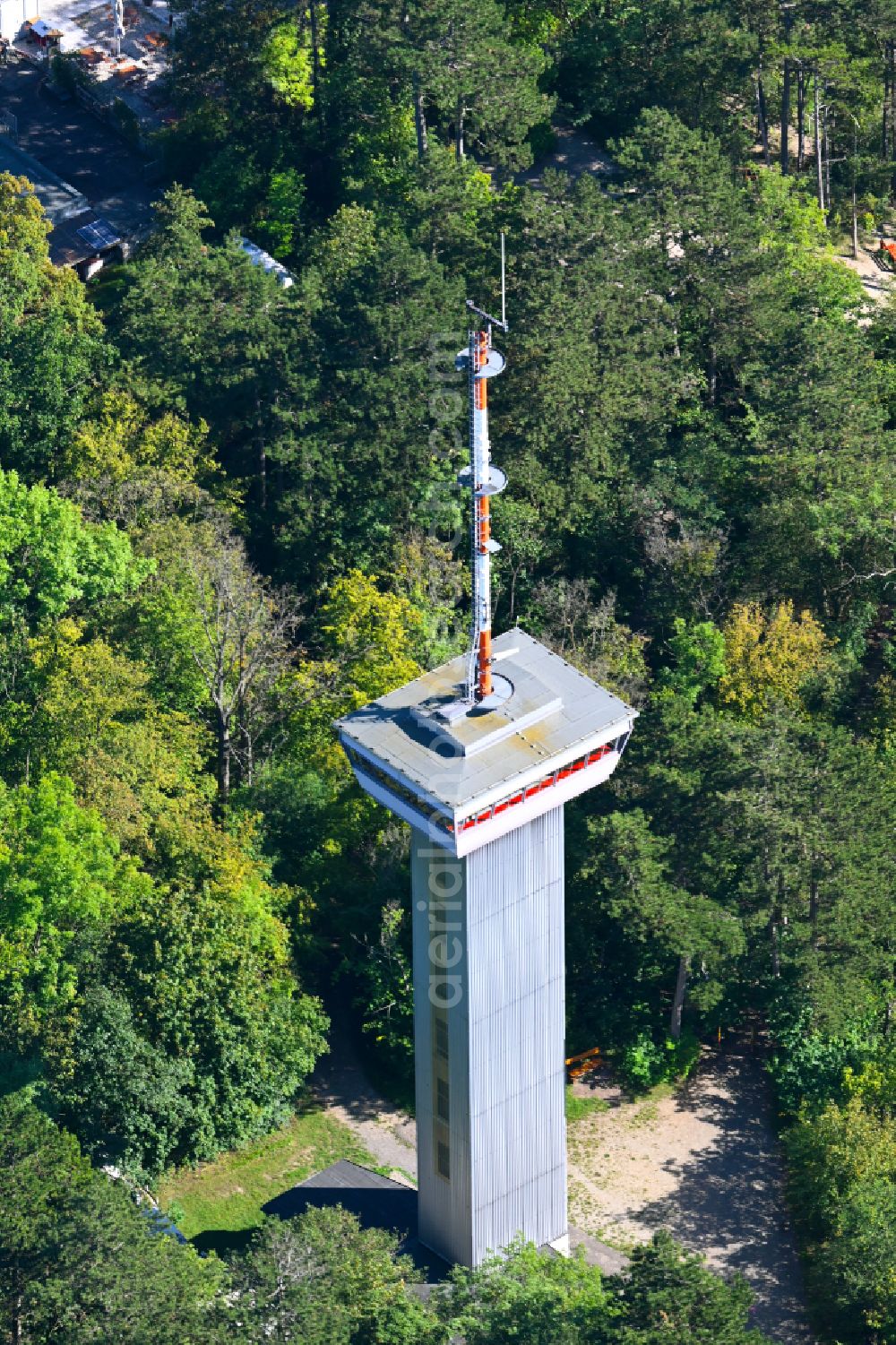 Jena from above - Structure of the observation tower Landgrafen on street Am Steiger in Jena in the state Thuringia, Germany