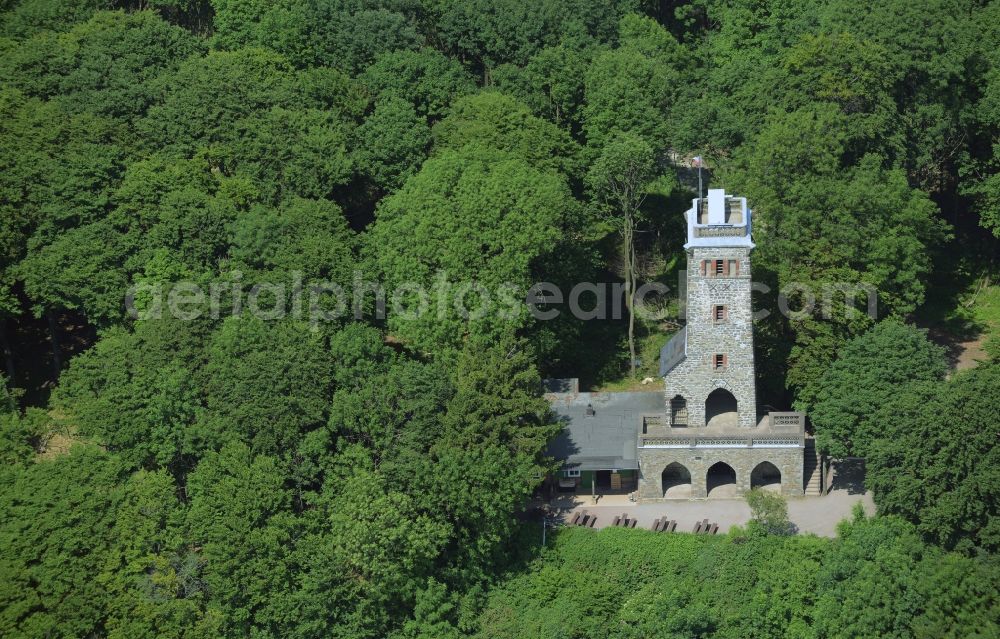 Rinteln from the bird's eye view: Structure of the observation tower Luhdener Klippenturm at the crest of the Weser Mountains in Rinteln in the state Lower Saxony