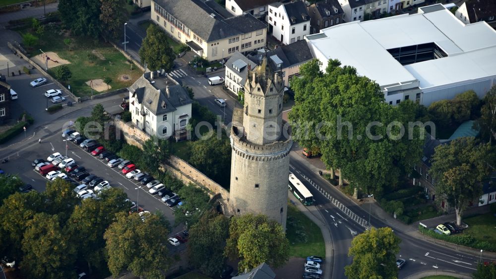 Aerial photograph Andernach - Structure of the observation tower Runder Turm in Andernach in the state Rhineland-Palatinate, Germany