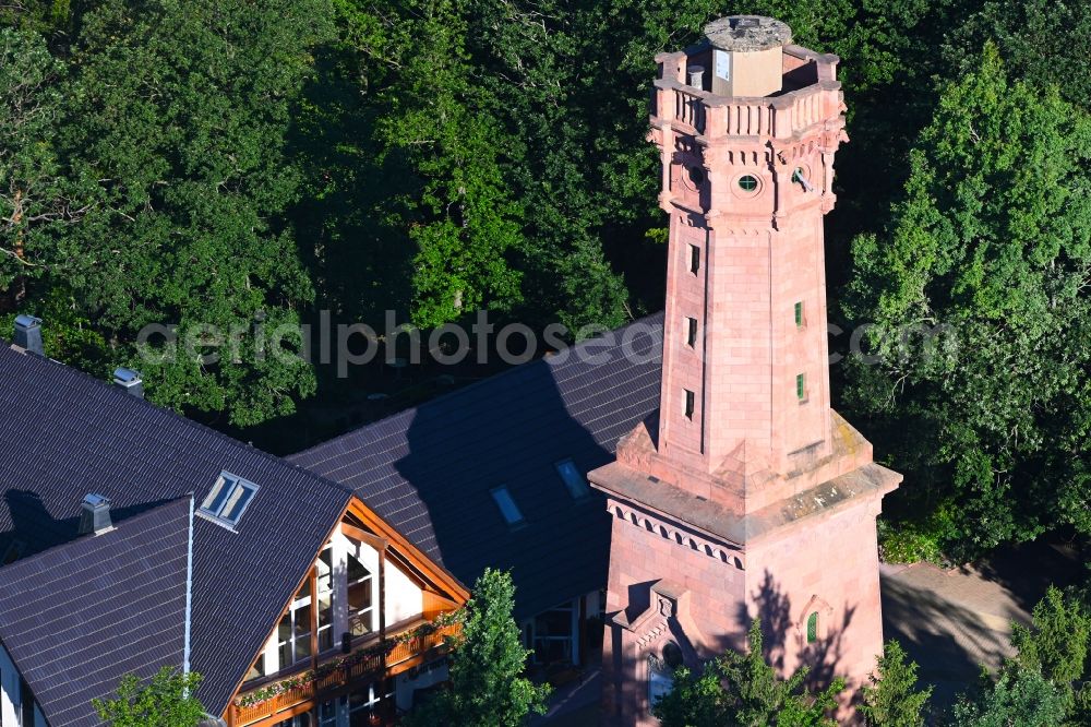 Nosswitz from above - Structure of the observation tower Tuermerhaus on Rochlitzer Berg in Nosswitz in the state Saxony, Germany