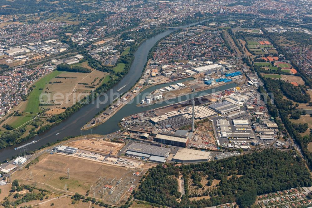Aerial image Aschaffenburg - Port facilities on the banks of the river course of the in Aschaffenburg in the state Bavaria, Germany