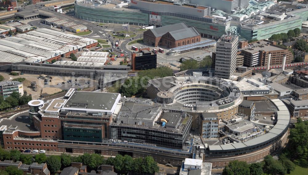 Aerial image London - View of the BBC Televison Centre at White City in West London, the headquarters of the BBC. The building was opened in 1960 and is one of the world's largest buildings, which were designed exclusively for television