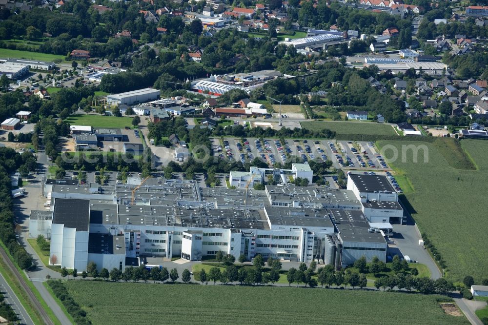 Mettingen from above - Bakery and confectionary of the Coppenrath & Wiese KG and subsidiary company Backsfrost Caldino GmbH in Mettingen in the state North Rhine-Westphalia