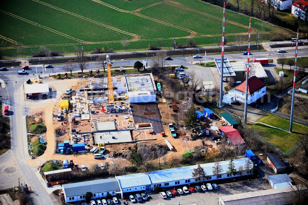 Erfurt from above - Building construction site and new construction of a production hall on the premises of the bakery - confectionery Landbaeckerei Thieme GmbH on street Binderslebener Landstrasse in the district Bindersleben in Erfurt in the state Thuringia, Germany