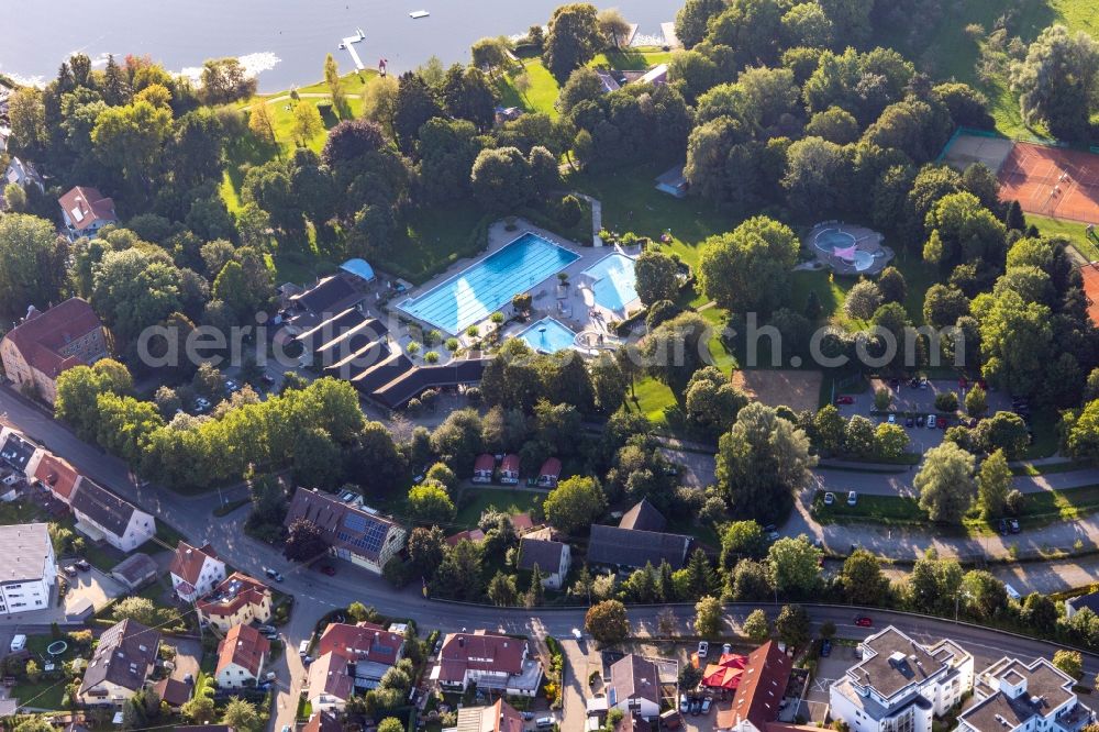 Aerial image Bad Waldsee - Polls and Beach areas of the Strand- and Freibad Bad Waldsee in Bad Waldsee in the state Baden-Wuerttemberg, Germany