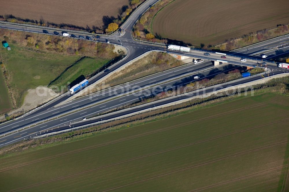 Aerial image Friedland - Highway exit and access the motorway A 38 in Friedland in the state Lower Saxony, Germany