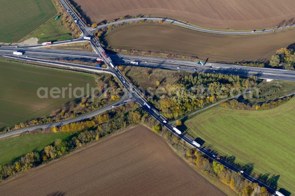 Friedland from the bird's eye view: Highway exit and access the motorway A 38 in Friedland in the state Lower Saxony, Germany
