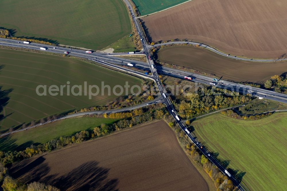 Aerial image Friedland - Highway exit and access the motorway A 38 in Friedland in the state Lower Saxony, Germany