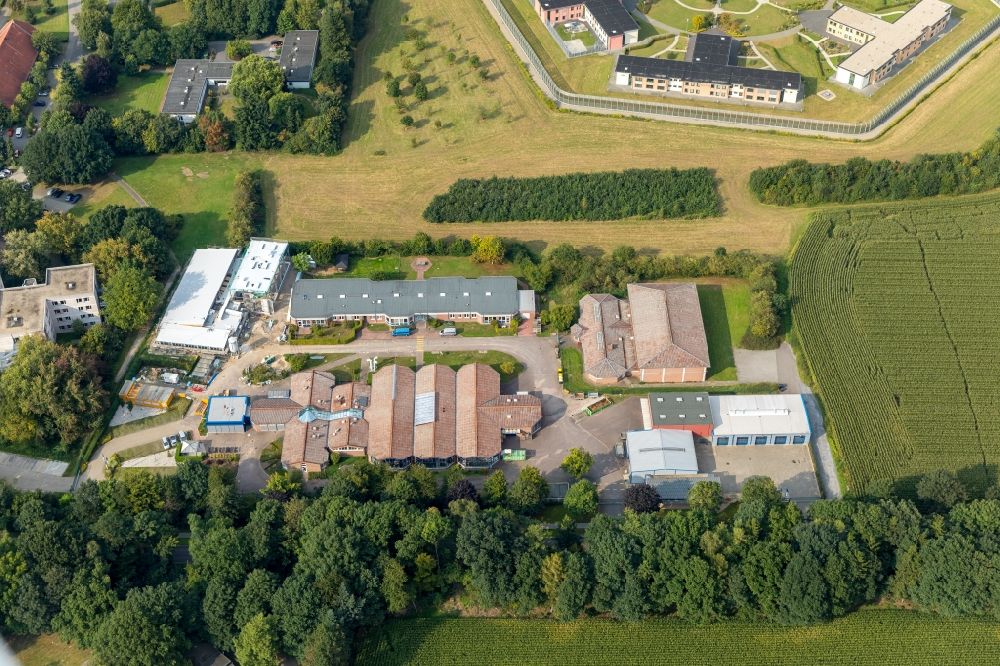 Bedburg-Hau from the bird's eye view: Home for disabled people and workshop Assisted Living of Haus Freudenberg GmbH on Johann-van-Aken-Ring in Bedburg-Hau in the state North Rhine-Westphalia, Germany