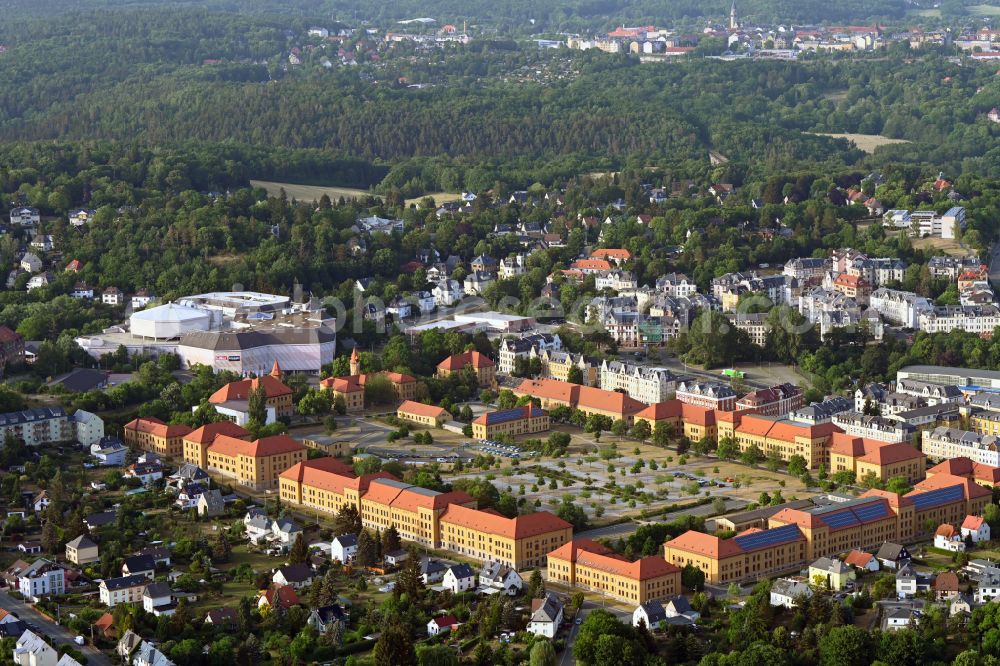 Aerial photograph Plauen - City administration, authority center and district court as well as office and service industries in the building complex of the former military barracks officers' college (OHS) of the border troops of the GDR on Europaratstrasse in Plauen Vogtland in the state of Saxony