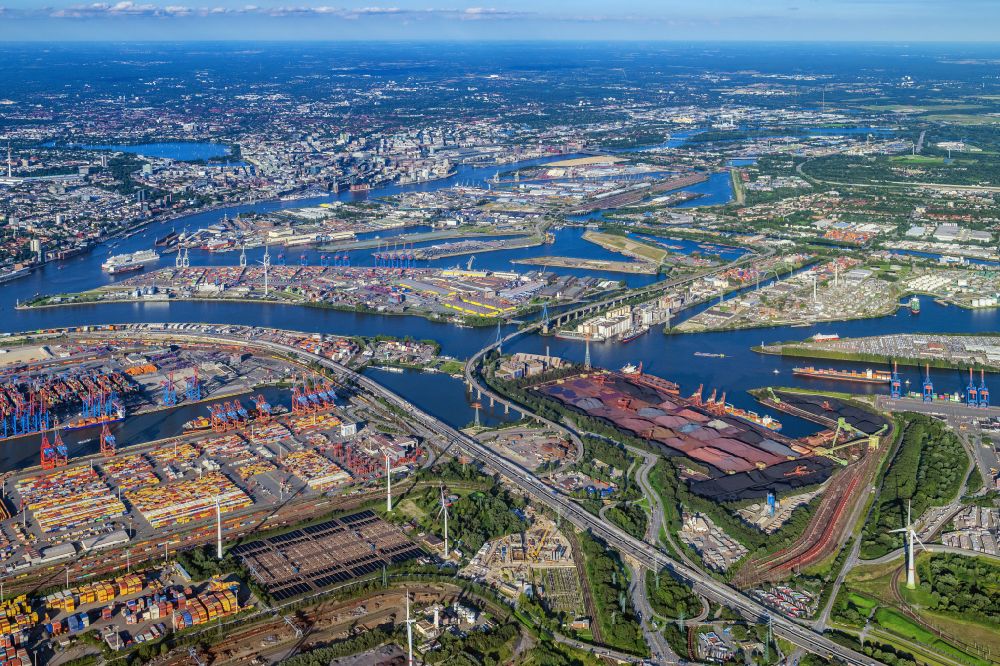 Aerial photograph Hamburg - Loading zone for sand and bulk material in the harbour in Hamburg and refuse utilisation facility MVR Muellverwertung Rugenberger Damm GmbH & Co. KG