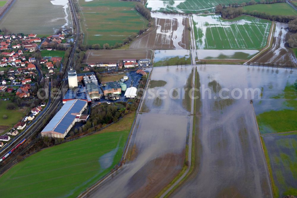 Aerial photograph Rosdorf - Riparian areas and flooded flood meadows due to a river bed leading to flood levels Leine on street L564 in Rosdorf in the state Lower Saxony, Germany