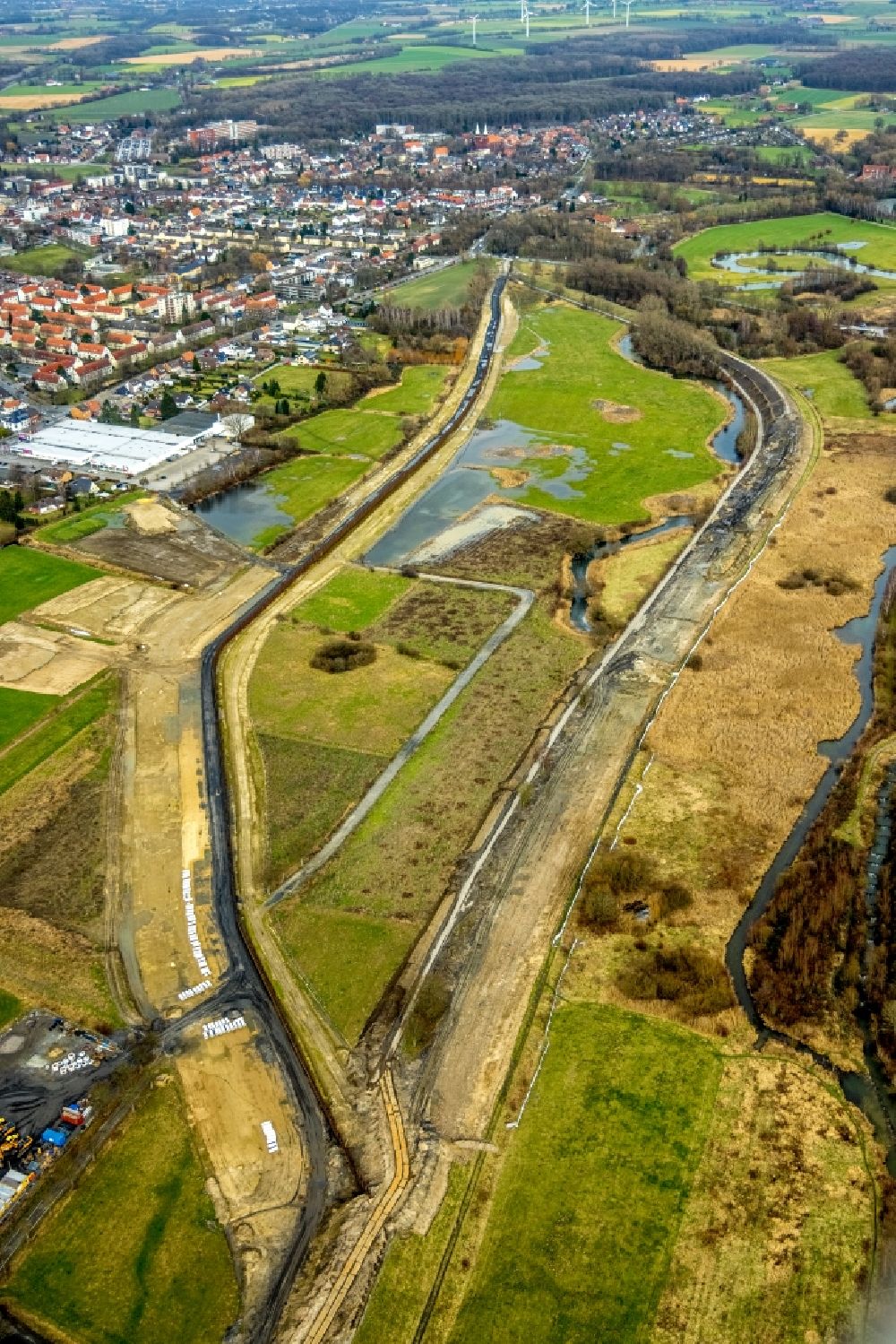 Aerial photograph Heessen - Riparian areas and flooded flood meadows due to a river bed leading to flood levels Lippe in Heessen at Ruhrgebiet in the state North Rhine-Westphalia, Germany
