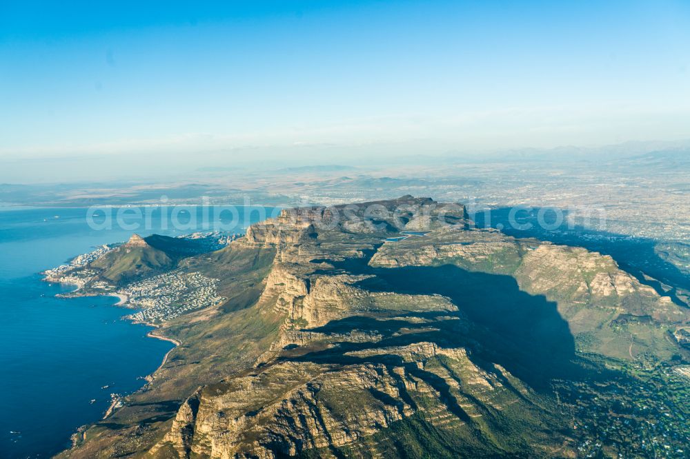Aerial image Kapstadt - Valley landscape surrounded by mountains Table Mountain, twelve apostle and Lion's Head in Cape Town in Western Cape, South Africa