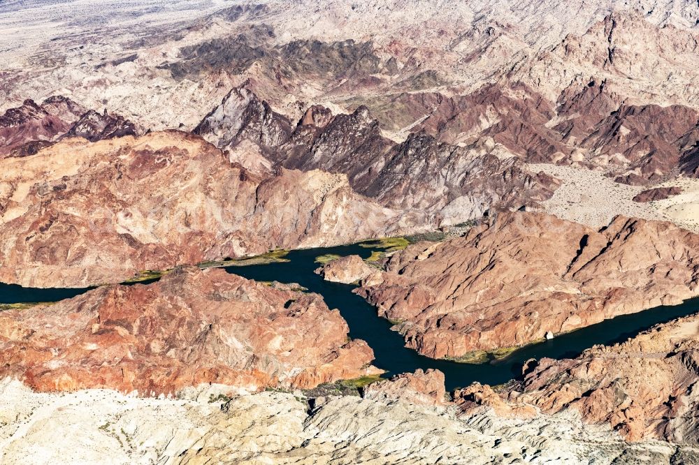 Aerial image Lake Havasu City - Valley landscape surrounded by mountains in Lake Havasu City in Arizona, United States of America