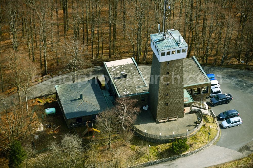 Roth from the bird's eye view: Building of the mountain inn Rother Kuppe and observation tower in Roth in the state Bavaria, Germany