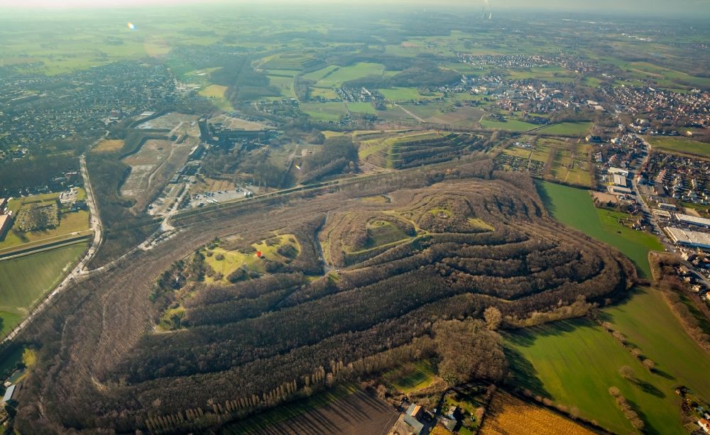 Aerial image Hamm - Layers of a mining waste dump Baerbel-Park Pelkum on Westerheideweg in the district Herringer Heide in Hamm in the state North Rhine-Westphalia, Germany