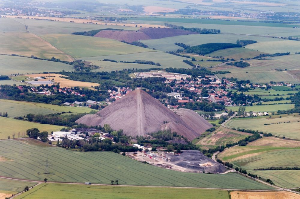 Lutherstadt Eisleben from above - Layers of a mining waste dump the formerly Copper mining in Volkstedt in the state Saxony-Anhalt, Germany