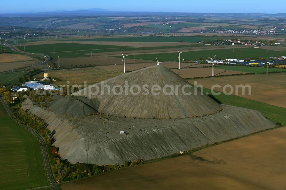Aerial image Hübitz - Layers of a mining waste dump Ernst Thaelmannschacht in Huebitz Mannsfelder Land in the state Saxony-Anhalt, Germany