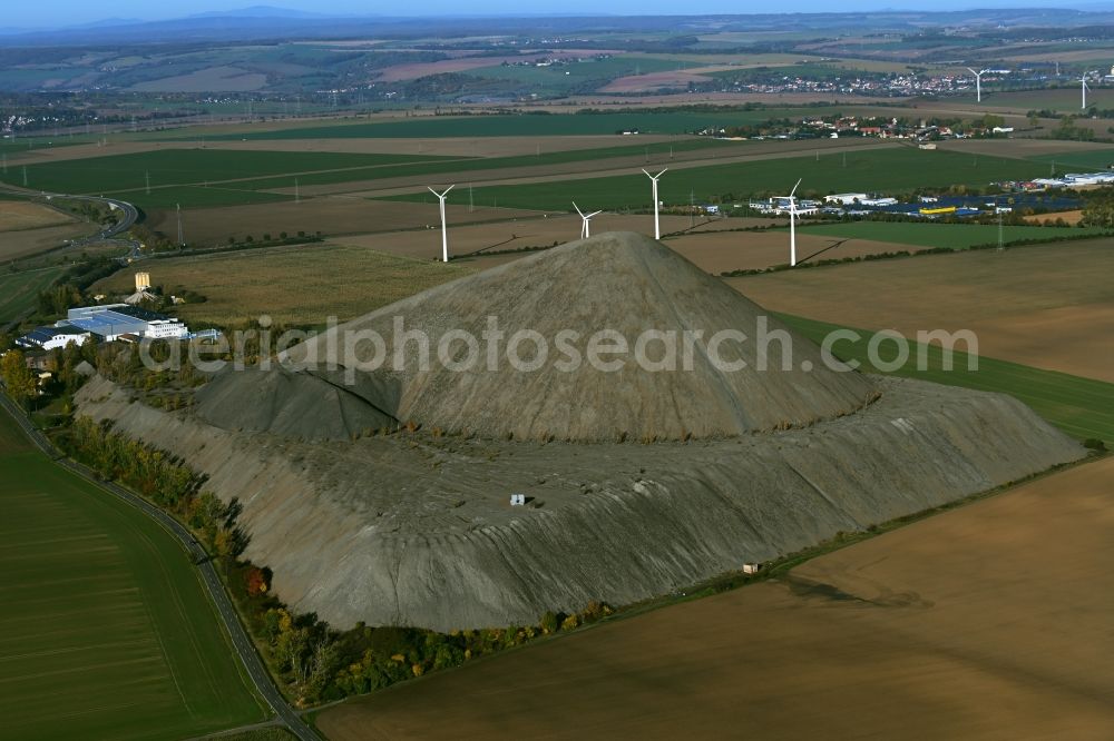 Aerial photograph Hübitz - Layers of a mining waste dump Ernst Thaelmannschacht in Huebitz Mannsfelder Land in the state Saxony-Anhalt, Germany