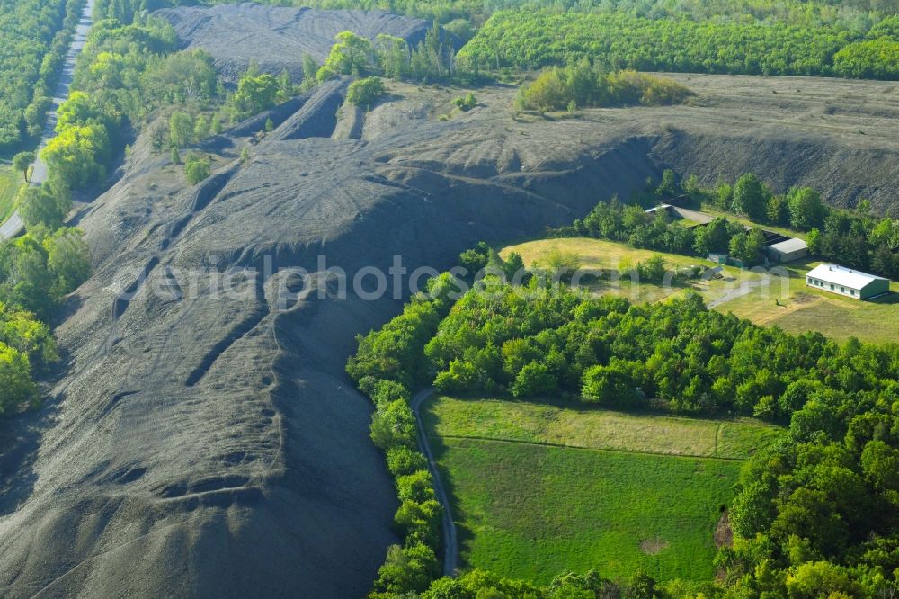 Großörner from above - Layers of a mining waste dump in Grossoerner in the state Saxony-Anhalt, Germany