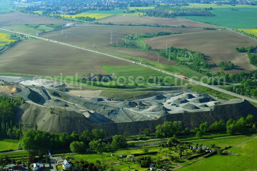 Aerial image Großörner - Layers of a mining waste dump in Grossoerner in the state Saxony-Anhalt, Germany