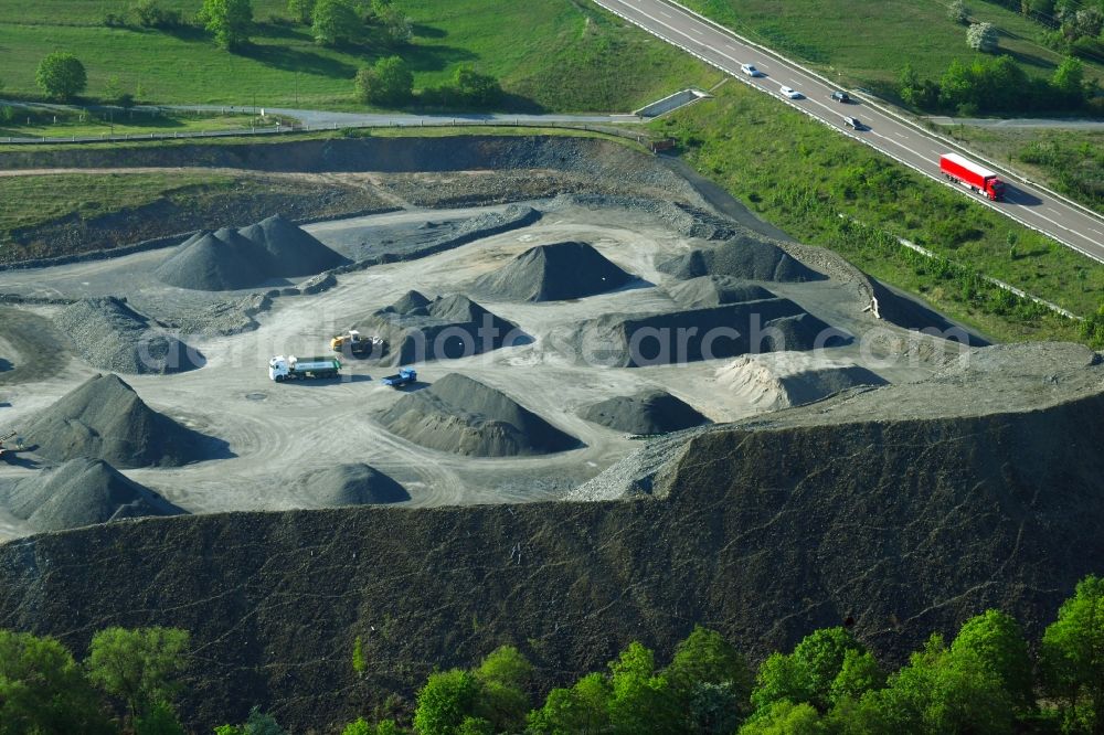 Großörner from above - Layers of a mining waste dump in Grossoerner in the state Saxony-Anhalt, Germany