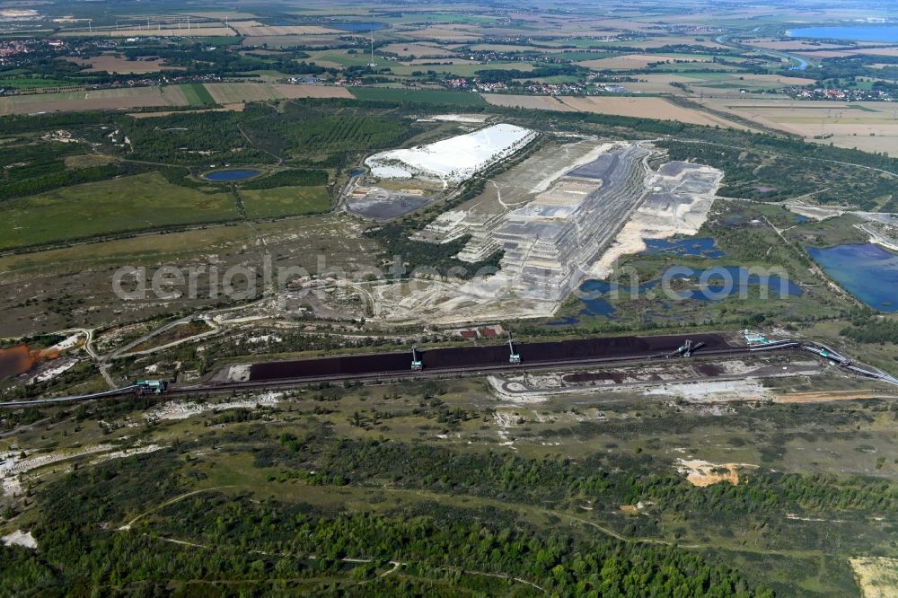 Kieritzsch from above - Layers of a mining waste dump of Tagebau Vereinigtes Schleenhain in Kieritzsch in the state Saxony, Germany