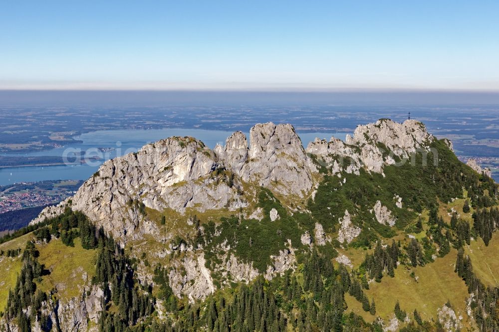 Aschau im Chiemgau from above - Rock and mountain landscape of the Kampenwand, a mountain peak in the Chiemgau Alps in the state of Bavaria