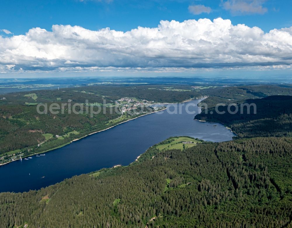 Schluchsee from the bird's eye view: Mountain landscape in Schluchsee in the state Baden-Wuerttemberg, Germany